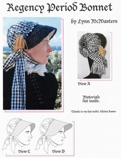  Regency Period Bonnet / Hat Sewing Pattern   4 Views by Lynn McMasters