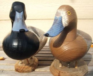  Charles Jobes Bluebill Wood Duck Decoys; Signed/Dated; Havre de Grace