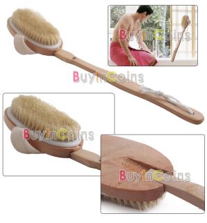New Long Handle Natural Wood Bath Body Brush Back Spa