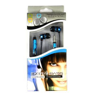 EXTRA BASS 3.5 MM STERO HEADSET W/ MIC FOR HTC PHONES BLUE BLACK