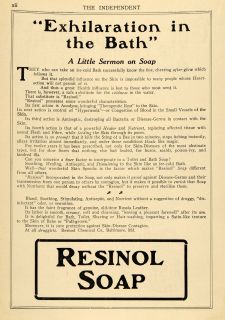 1909 Ad Resinol Health Hygiene Chemical Company Toilet Soap Product
