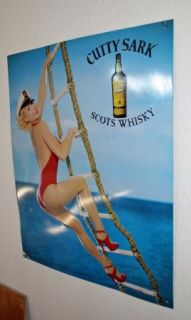 Vintage Cutty Sark Whiskey Pin Up Girl Metal Advertising Bar Sign