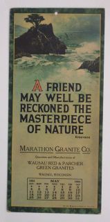 1924 Calendar Marathon Granite Co Quarry Wausau Wi Marathon Co