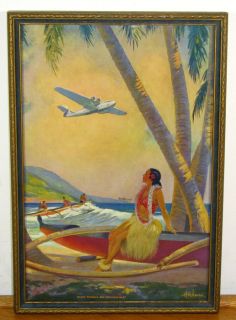 Heckman 1941 Framed Pin Up Print Hula Girl Progress Art Deco Hawaiian