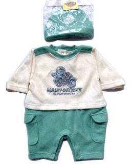 Harley Davidson Boys Infant Baby Apparel Outfit Set 2 Piece with Cap