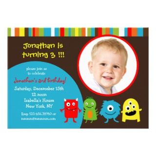 Monsters Birthday Party Invitaitons with Photo Custom Announcement