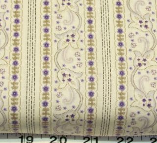 BTY Lilac Floral Stripe Henry Glass Cotton Fabric