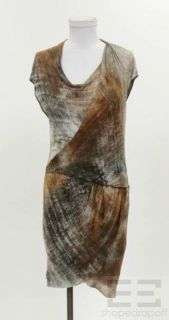 Helmut Lang Brown Abstract Print Draped Cowl Neck Dress Size Small