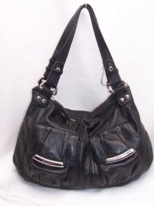 Makowsky Leather Large Double Handle Pocket Satchel Bag Black A98252