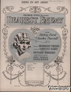 1925 Theater Dearest Enemy Sheet Music Here in My Arms