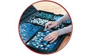 Puzzle stoarge case with sorting trays to keep puzzle pieces organized