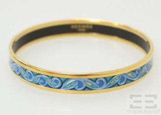 hermes blue yellow enamel bangle bracelet