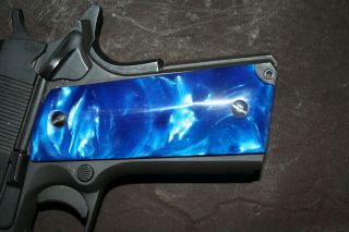 1911 Pistol Grips Handmade Silk Blue Pearl Herron Knives