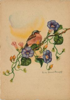 Herta Wasserkampf Artist Signed Early Bird Flowers Vintage Postcard