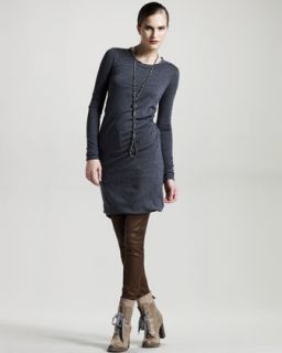 Brunello Cucinelli Ruched Wool Jersey Dress, Charcoal   
