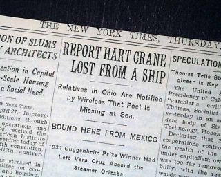1932 NYC Old Newspaper Harold Hart Crane American Modernist Poetry