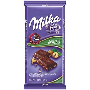 Milka Hazelnuts Chocolate consists of Alpine chocolate with crushed