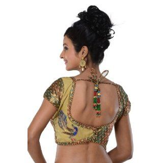 Sari Saree Blouse Choli Top with Peacock Back Gold M