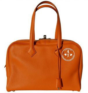 35 Hermes Victoria 2 Fourre Tout Handbag Orange Clemence Leather 9859