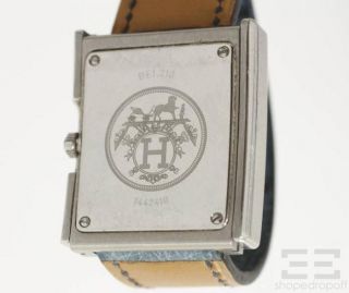 Hermes Silver Blue Ostrich Strap Belt Watch BE1 210