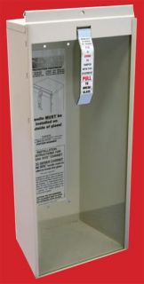 Cabinet mounts easily on the wall, so you can keep a fire extinguisher