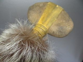 Vintage Beadwork Leather Fur Stone Native American Indian Club Hammer