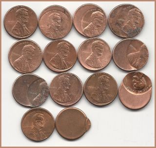 14. LOT OF 14 OFF CENTER LINCOLN CENTS 10 
