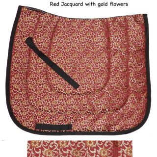 Red Gold Flower Elegant Baroque Dressage Saddle Pad Jacquard