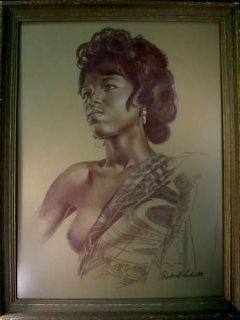 NUBIAN AFRICAN WOMAN Pastel Drawing ROBERTO LUPETTI 70s