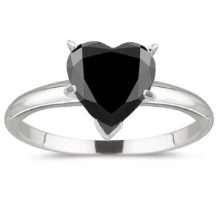 50 Cts Black Diamond Heart Solitaire Ring in 18K White Gold 3.0