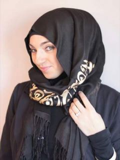 arabic calligraphy pashmina hijab black