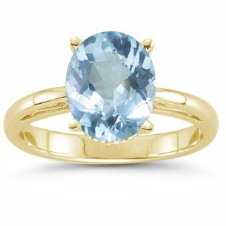  Aquamarine Solitaire Ring in 18K Yellow Gold 3.0 Jewelry 