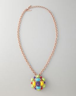 Cabochon Brooch Pendant Necklace, Multicolor