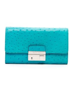 Michael Kors Gia Ostrich Embossed Leather Clutch Bag, Turquoise