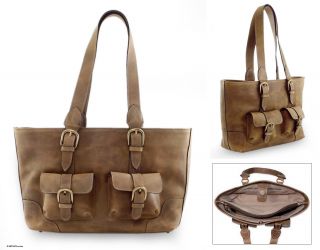 Rustic Brown Hand Tooled Leather Handbag Purse Novica