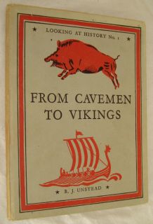 Vintage Old Book Looking at History Book One from Cavemen to Vikings