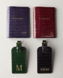 Graphic Image Crocodile Embossed Patent Leather Luggage Tag & Passport