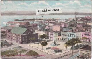 1909 San Juan PR Plaza Colon Harbor View Postcard