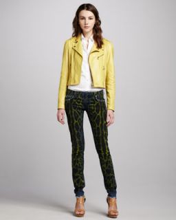 Pierre Balmain Leather Moto Jacket & Snake Print Jeans   Neiman Marcus