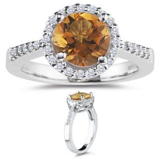 0.23 Cts Diamond & 1.59 Cts Citrine Ring in 18K White Gold