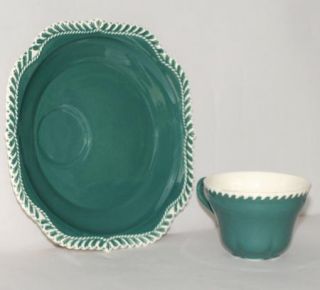 Vintage Harker Ware Corinthian Pate Sur Pate Teal Green Snack Party