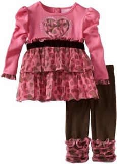  girls Infant Leopard Ruffle Legging Set, Fuschia, 12 Months: Clothing