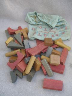  Large Vintage / Antique Bag of Holgate Toys Anniversary Wood Blocks