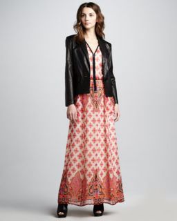 45CN Nanette Lepore Miracle Leather Blazer & Printed Silk Maxi Dress