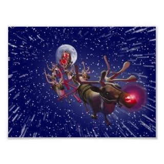 Flying Santa Claus & Rudolph, Red Nosed Reindeer Posters