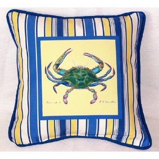 Betsy Drake SN005 Stripe Blue Crab Small Outdoor Indoor