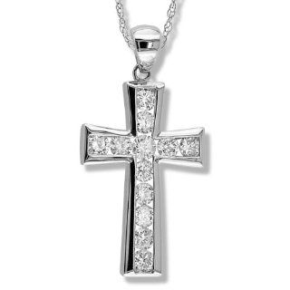 One Carat Diamond Cross Pendant in 14k White Gold with 16in. chain