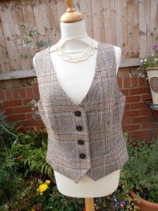 hobbs all wool brown check waistcoat size 14 new