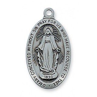  Antiqued Miraculous Medal with 18 Inch Chain Jewelry 