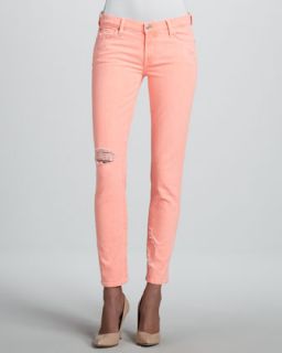 T65CW 7 For All Mankind Distressed Cigarette Jeans, Coral